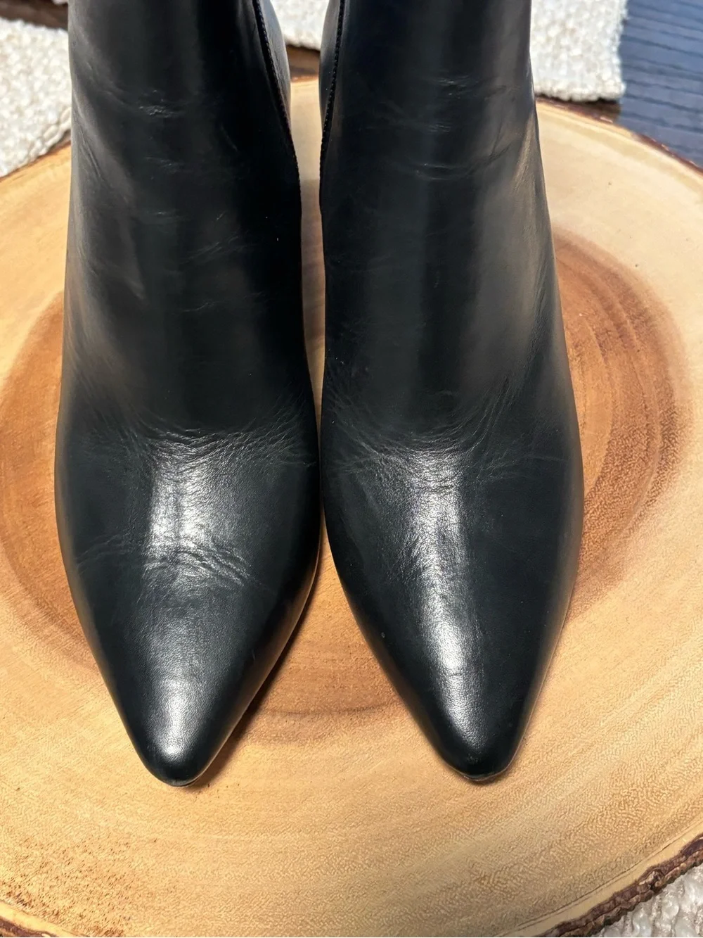 ANTONIO MELANI Black Leather Pointed Toe Ankle Booties